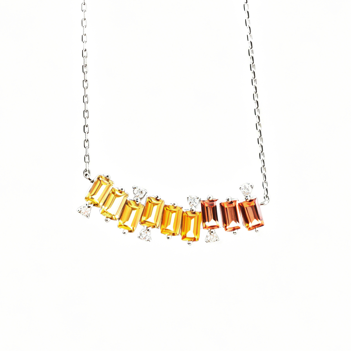 Sterling Silver Rectangle Rainbow Lab-Grown Gemstone Necklace 45cm Platinum Plated With D