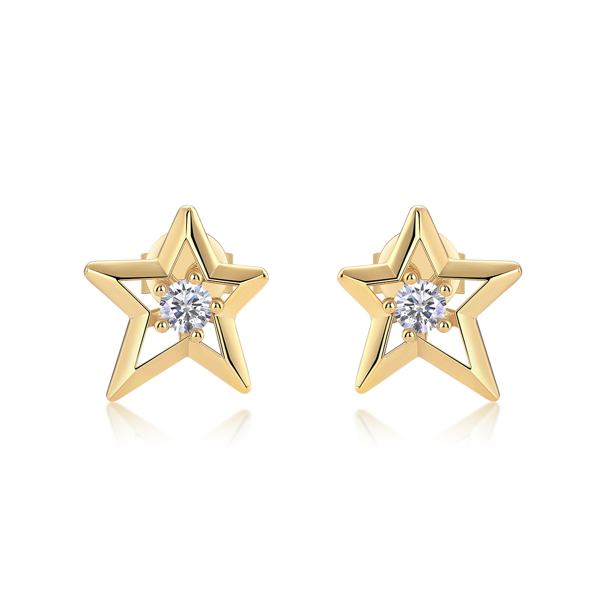 Sterling Silver Star Stud Earrings, 3mm D-VVS1 Moissanite, Platinum Plated 2.1g Women's