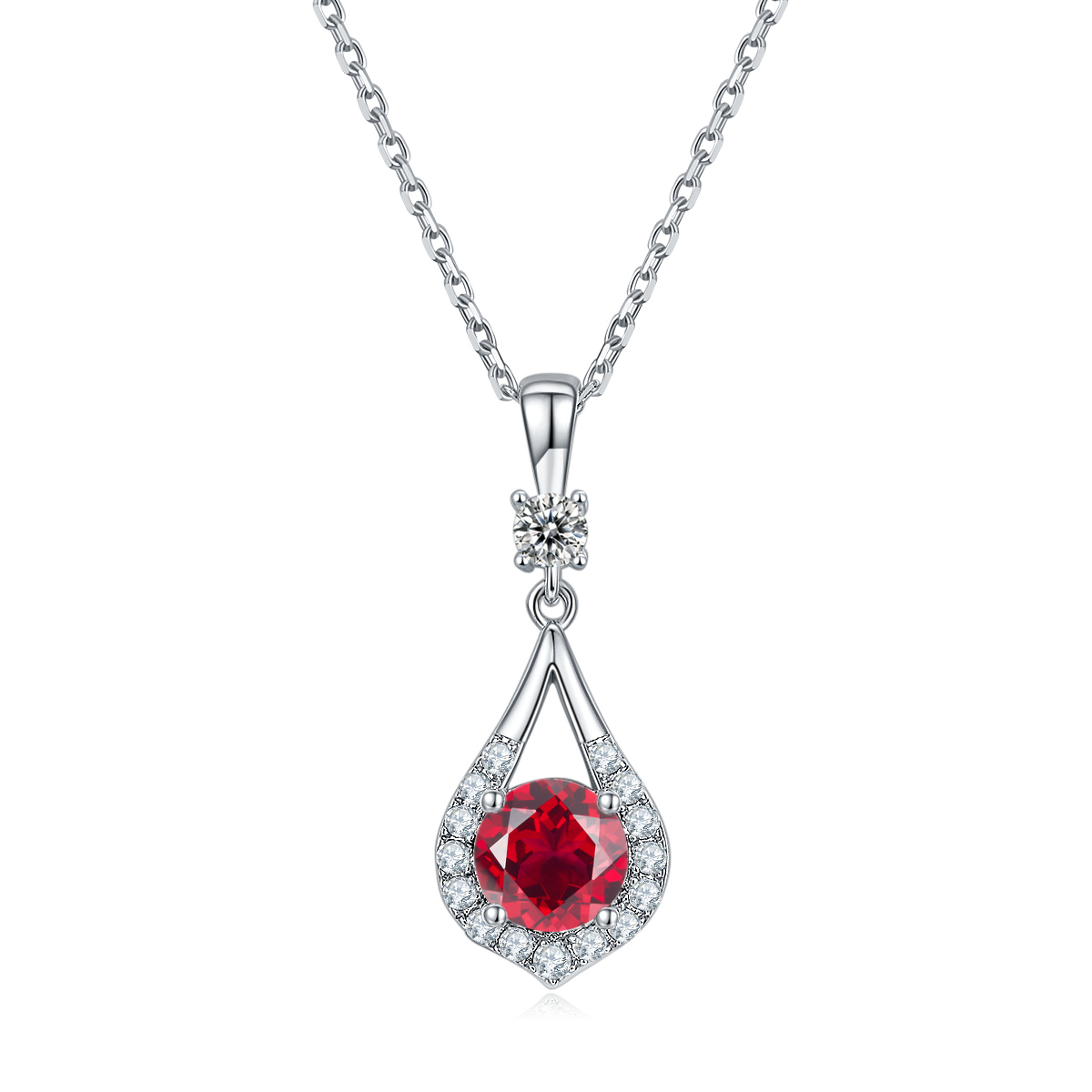 Sterling Silver Teardrop Halo Necklace, 1ct D-VVS1 Moissanite & Lab-Grown Gems, Platinum