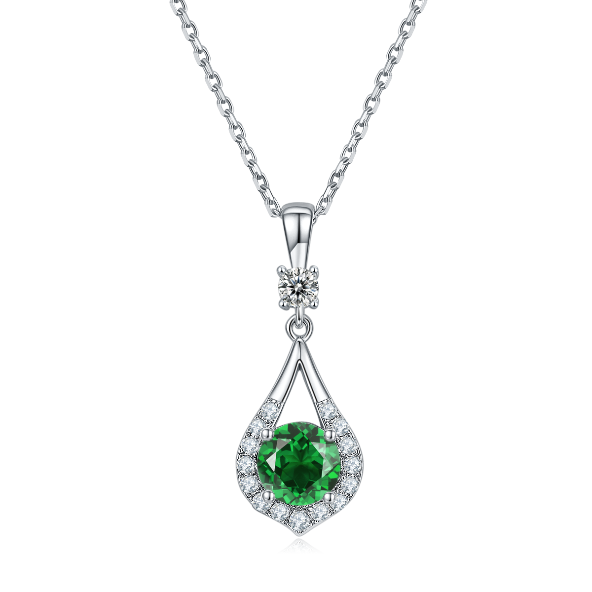 Sterling Silver Teardrop Halo Necklace, 1ct D-VVS1 Moissanite & Lab-Grown Gems, Platinum