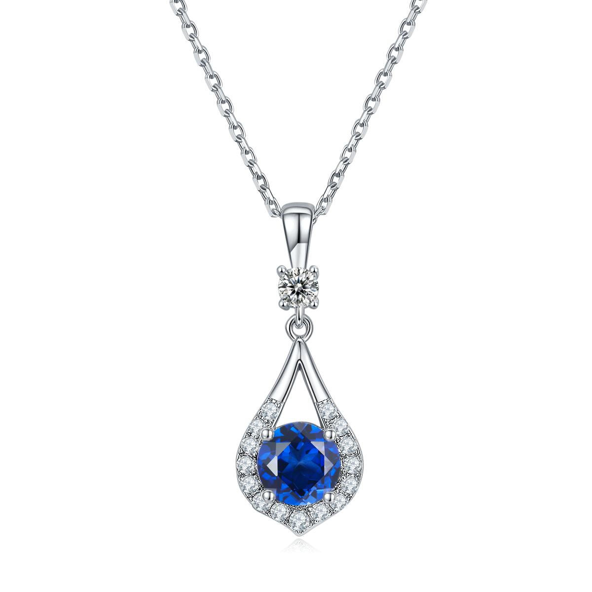 Sterling Silver Teardrop Halo Necklace, 1ct D-VVS1 Moissanite & Lab-Grown Gems, Platinum