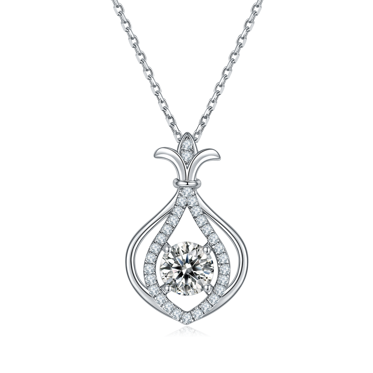Sterling Silver Teardrop Necklace, 1ct D-VVS1 Moissanite & Lab-Grown Gems, Platinum Plated