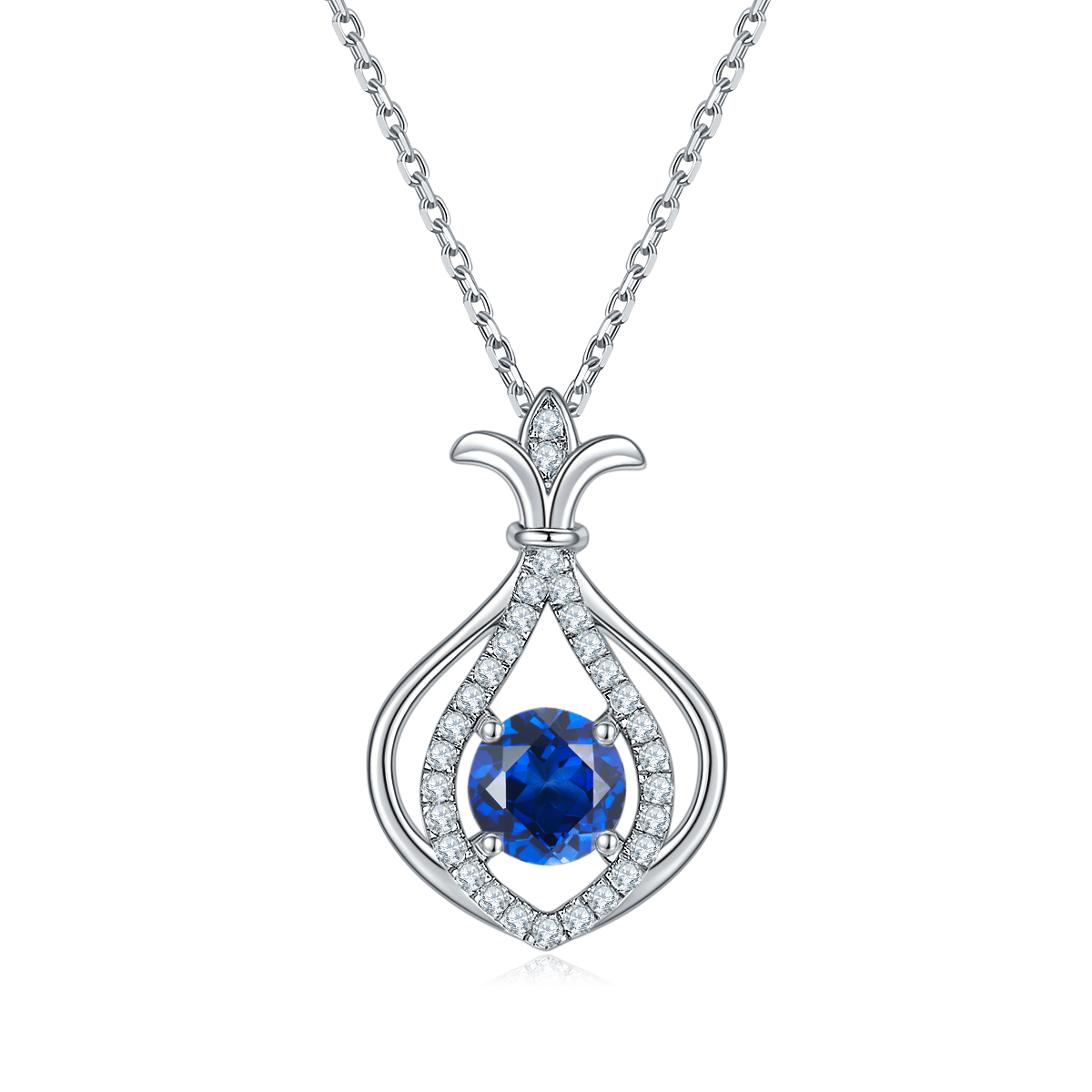 Sterling Silver Teardrop Necklace, 1ct D-VVS1 Moissanite & Lab-Grown Gems, Platinum Plated
