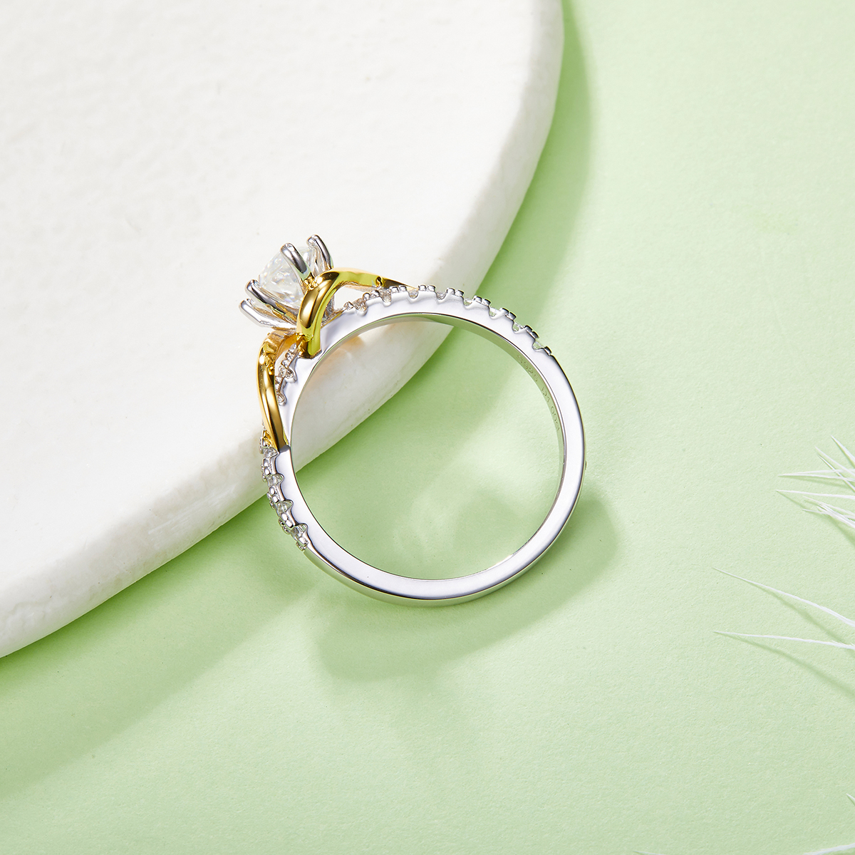 Sterling Silver Two-Tone Marquise Moissanite Ring 5x10mm D Color VVS1 Interlocking Gold