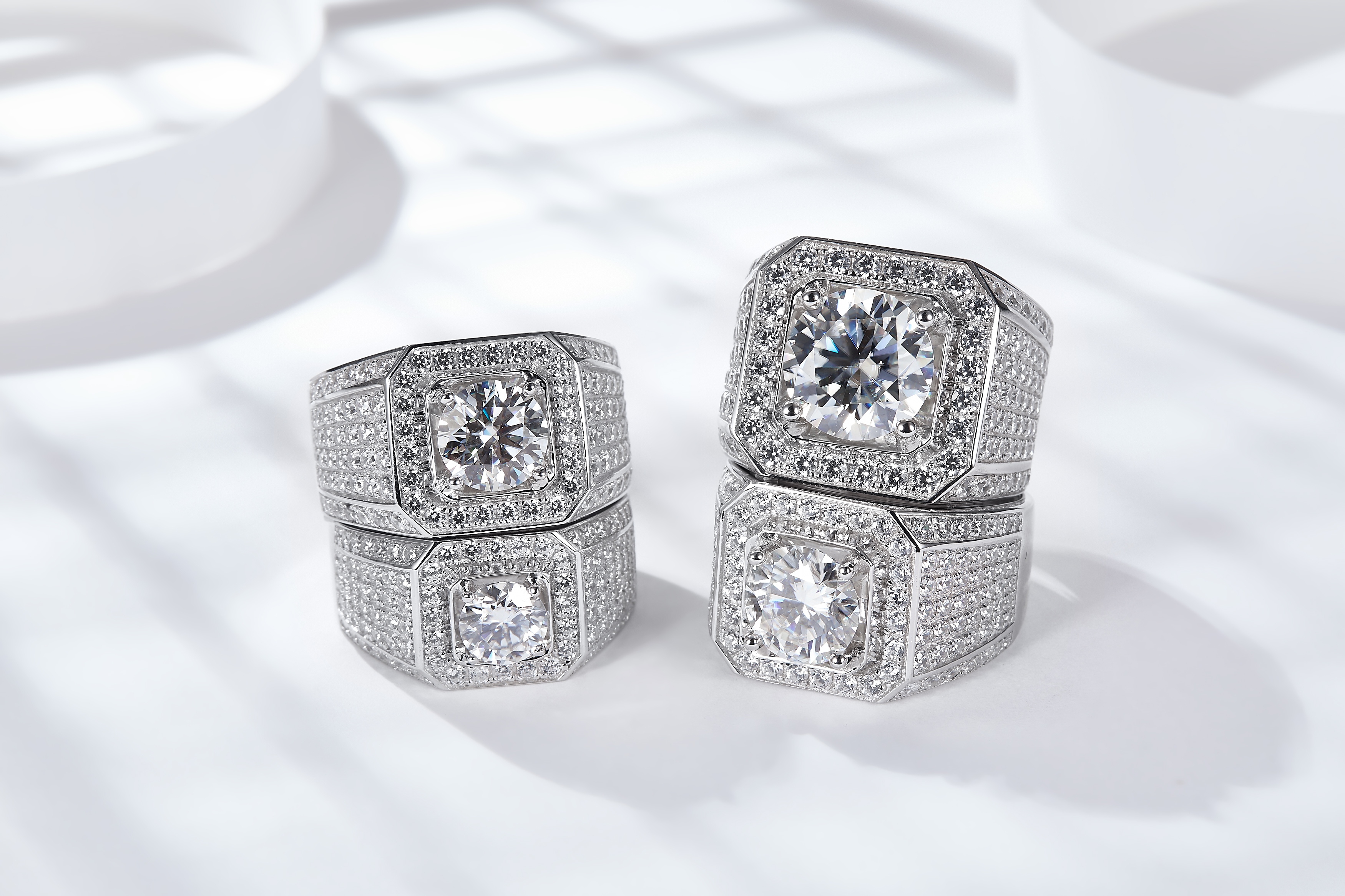 Sterling Silver Wide Band Moissanite Ring, 1&2&3&5ct D-VVS1 Octagon Pave Setting, US Sizes
