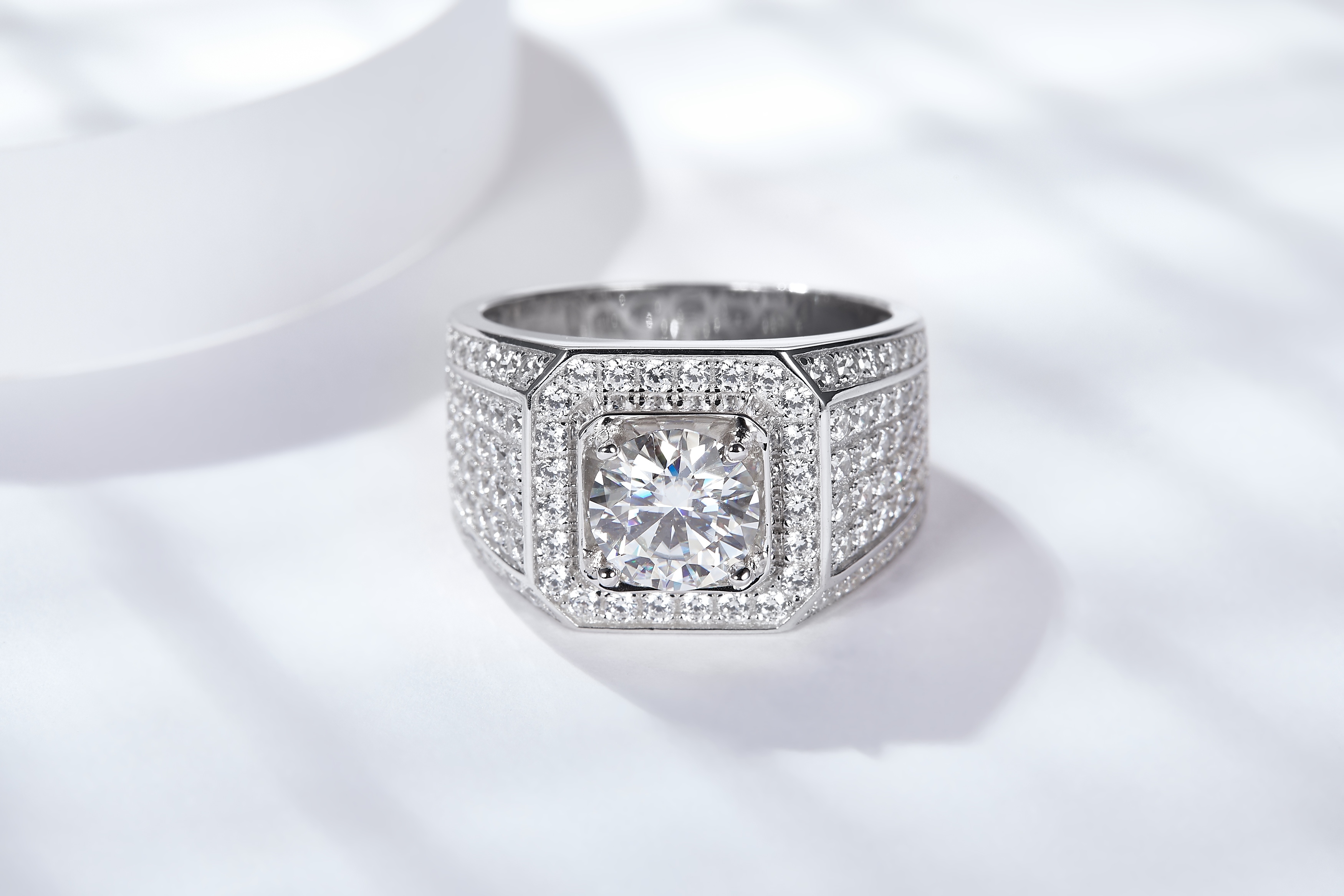 Sterling Silver Wide Band Moissanite Ring, 1&2&3&5ct D-VVS1 Octagon Pave Setting, US Sizes