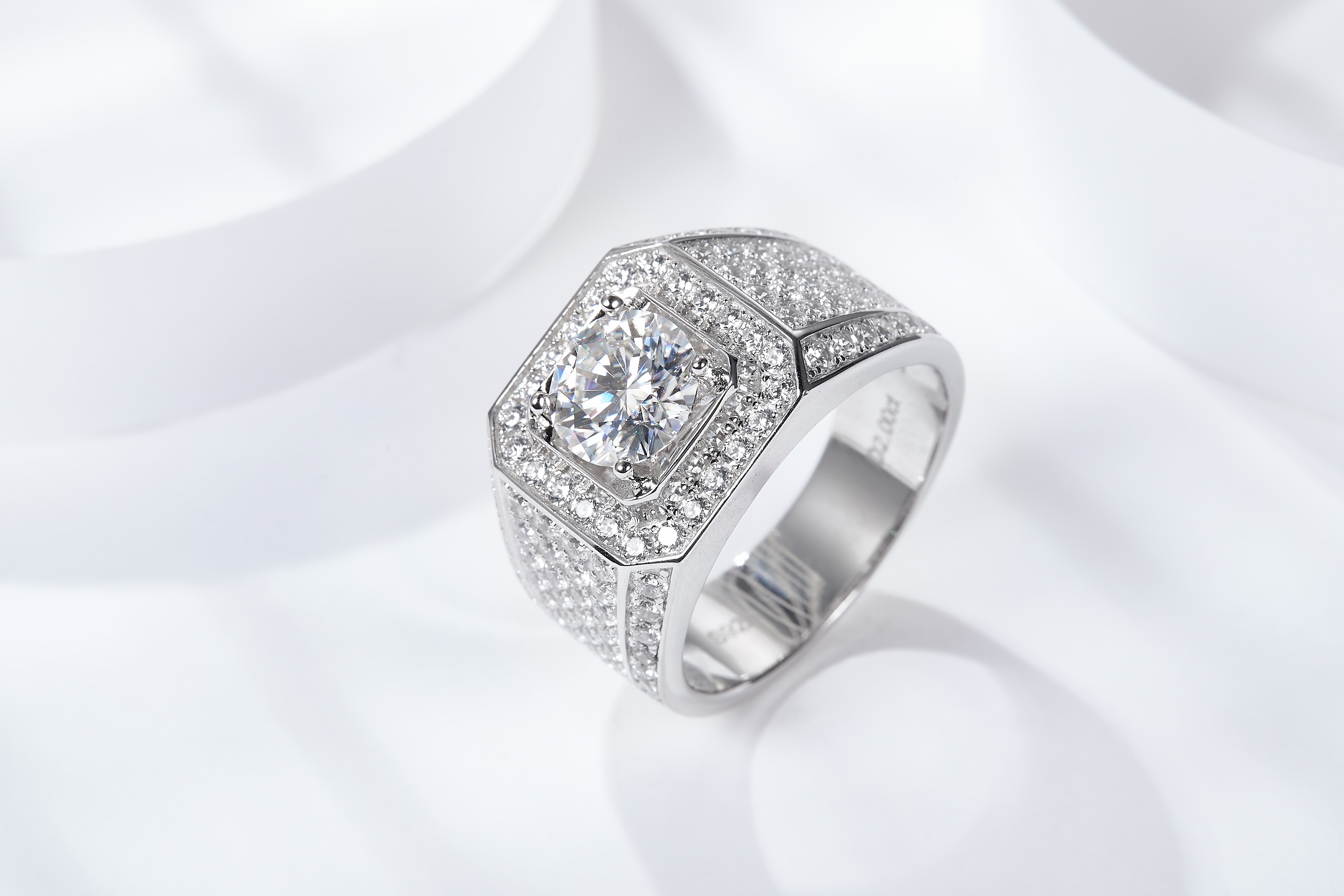 Sterling Silver Wide Band Moissanite Ring, 1&2&3&5ct D-VVS1 Octagon Pave Setting, US Sizes