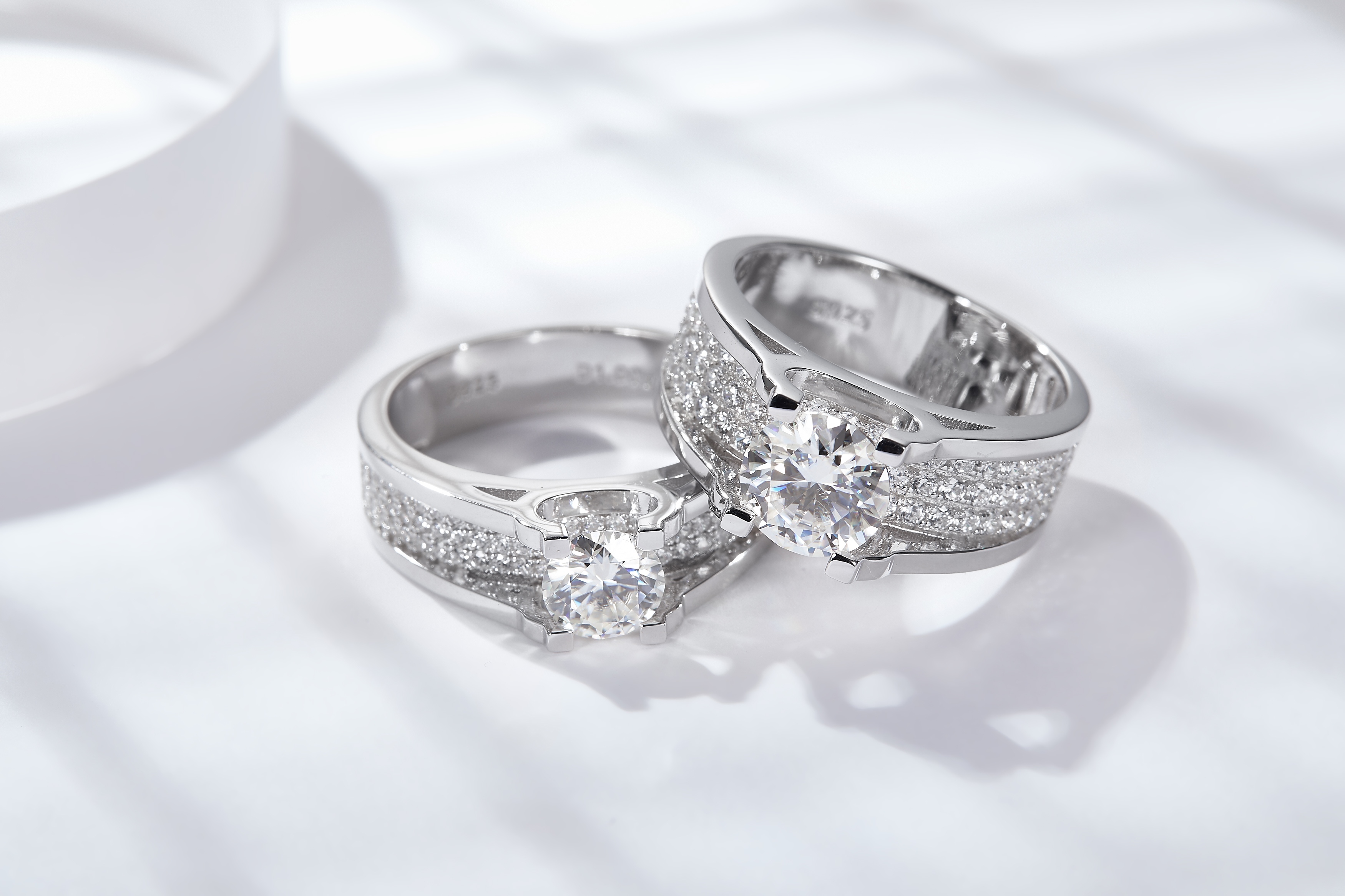 Sterling Silver Wide Band Moissanite Ring, 1&2ct D-VVS1 Split Shank Pave Design, Platinum