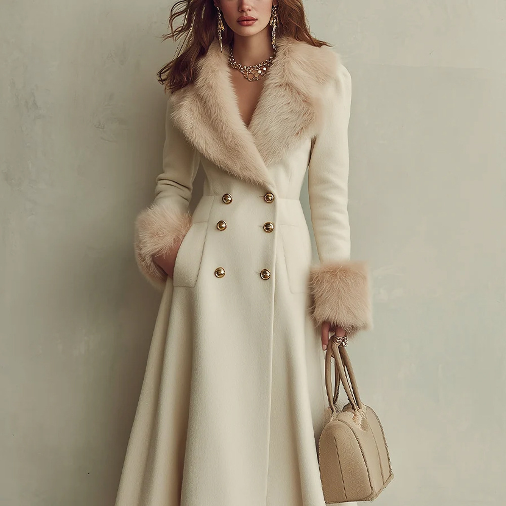 Stylish And Elegant Double-breasted Long Patchwork Trench Coat