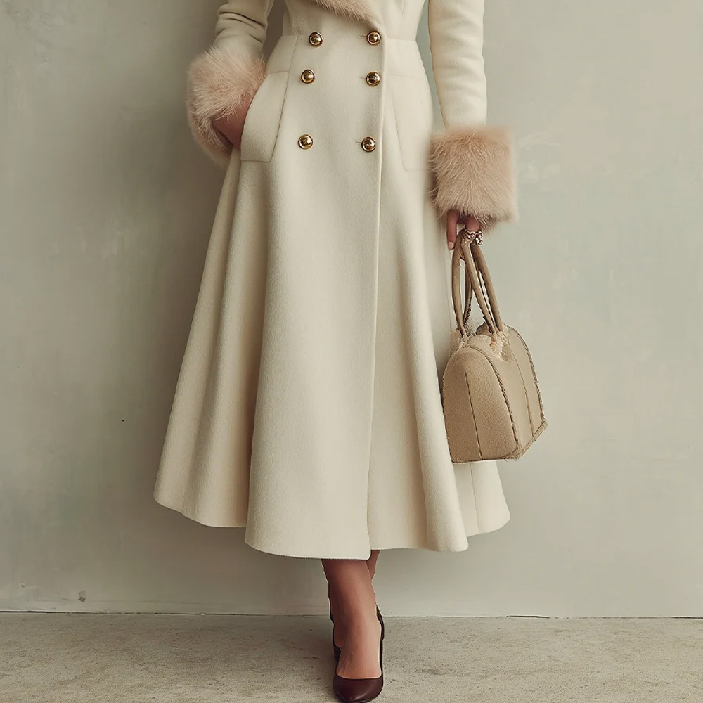 Stylish And Elegant Double-breasted Long Patchwork Trench Coat