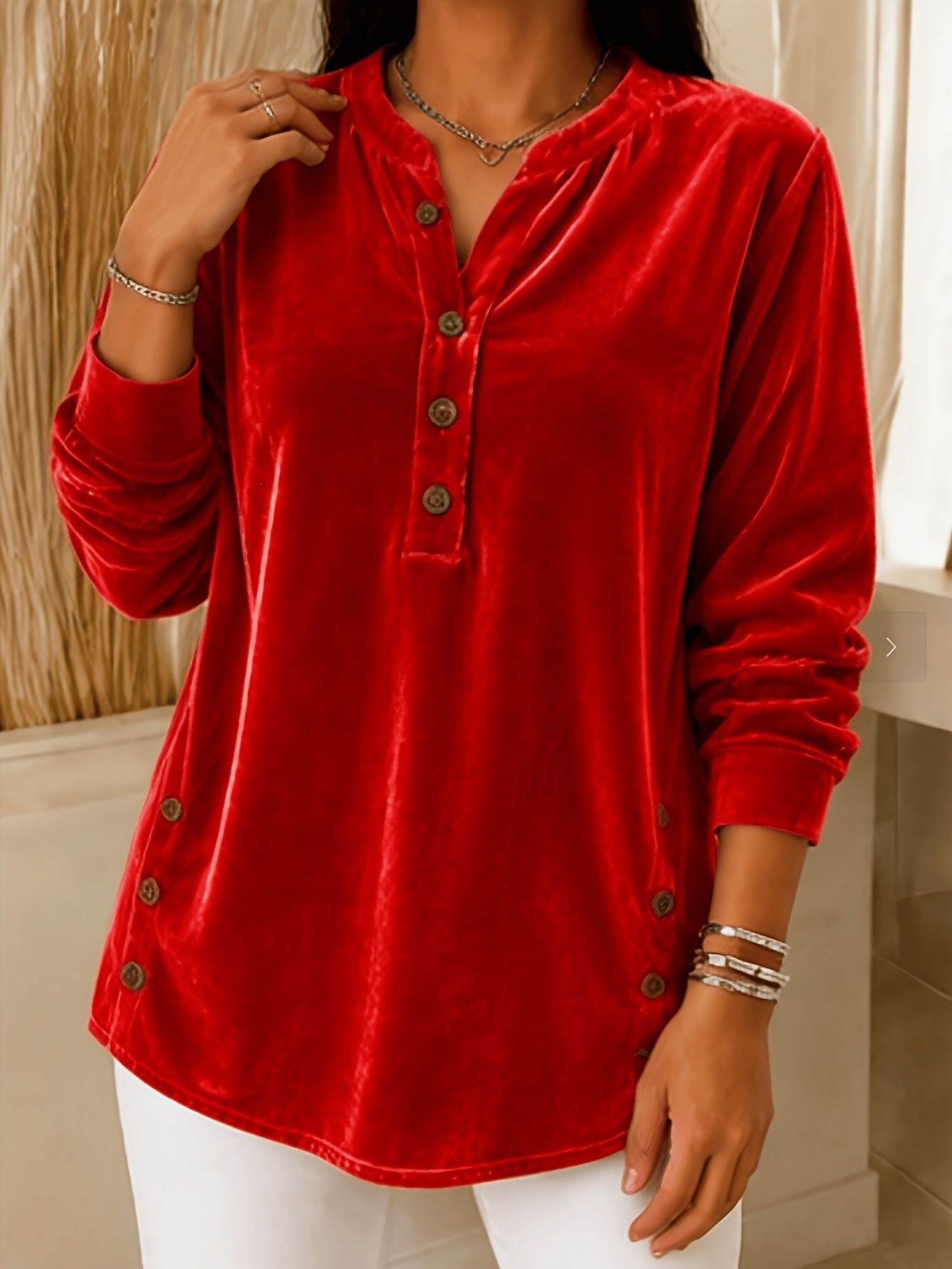 Stylish Casual Velvet Elegant Commuter Button-up T-shirt Top
