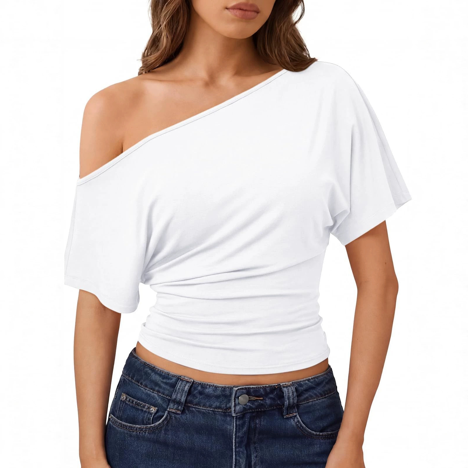 Summer Off Shoulder Solid Color Short Sleeve Womens Clothing