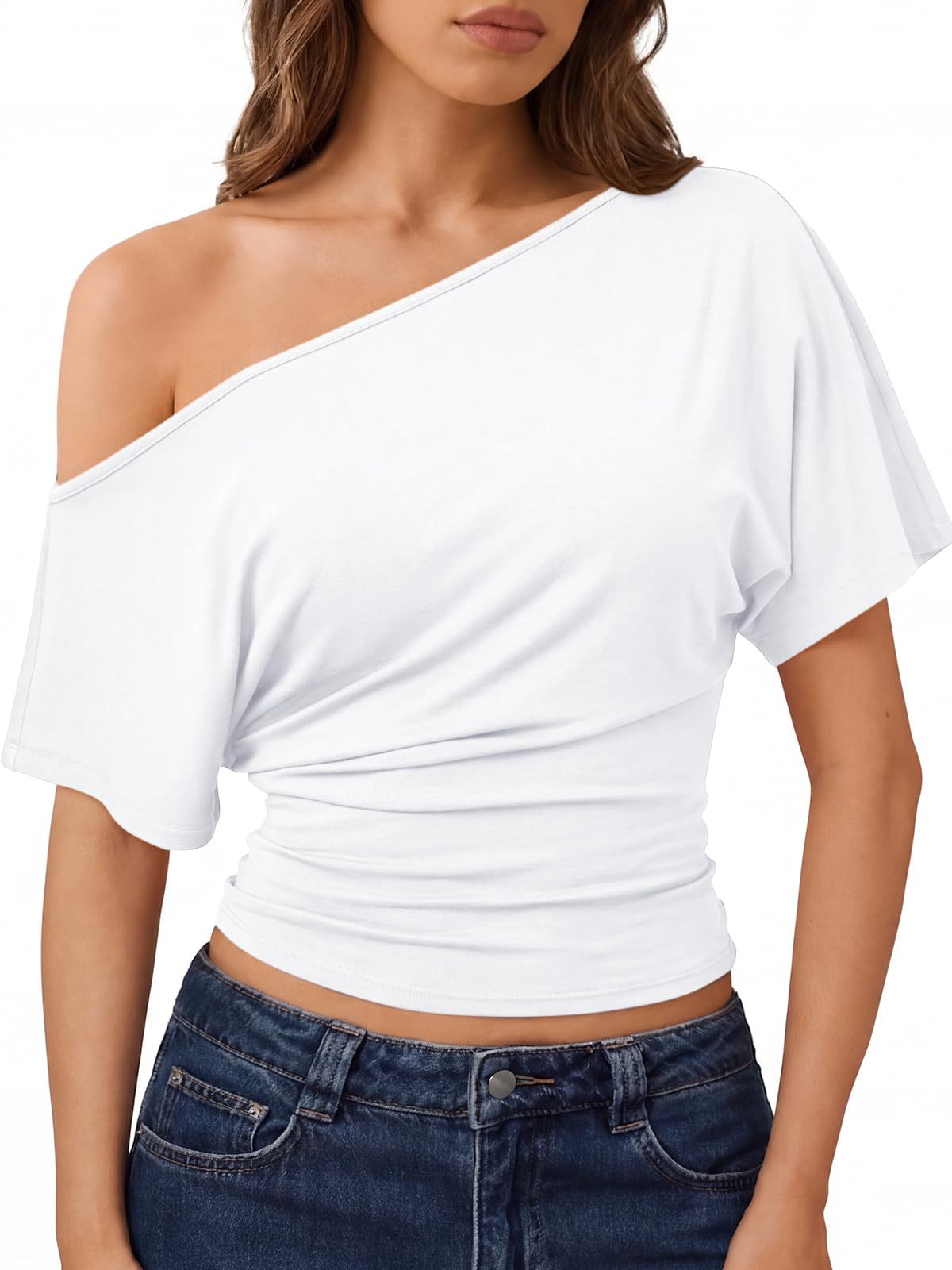 Summer Off Shoulder Solid Color Short Sleeve Womens Clothing
