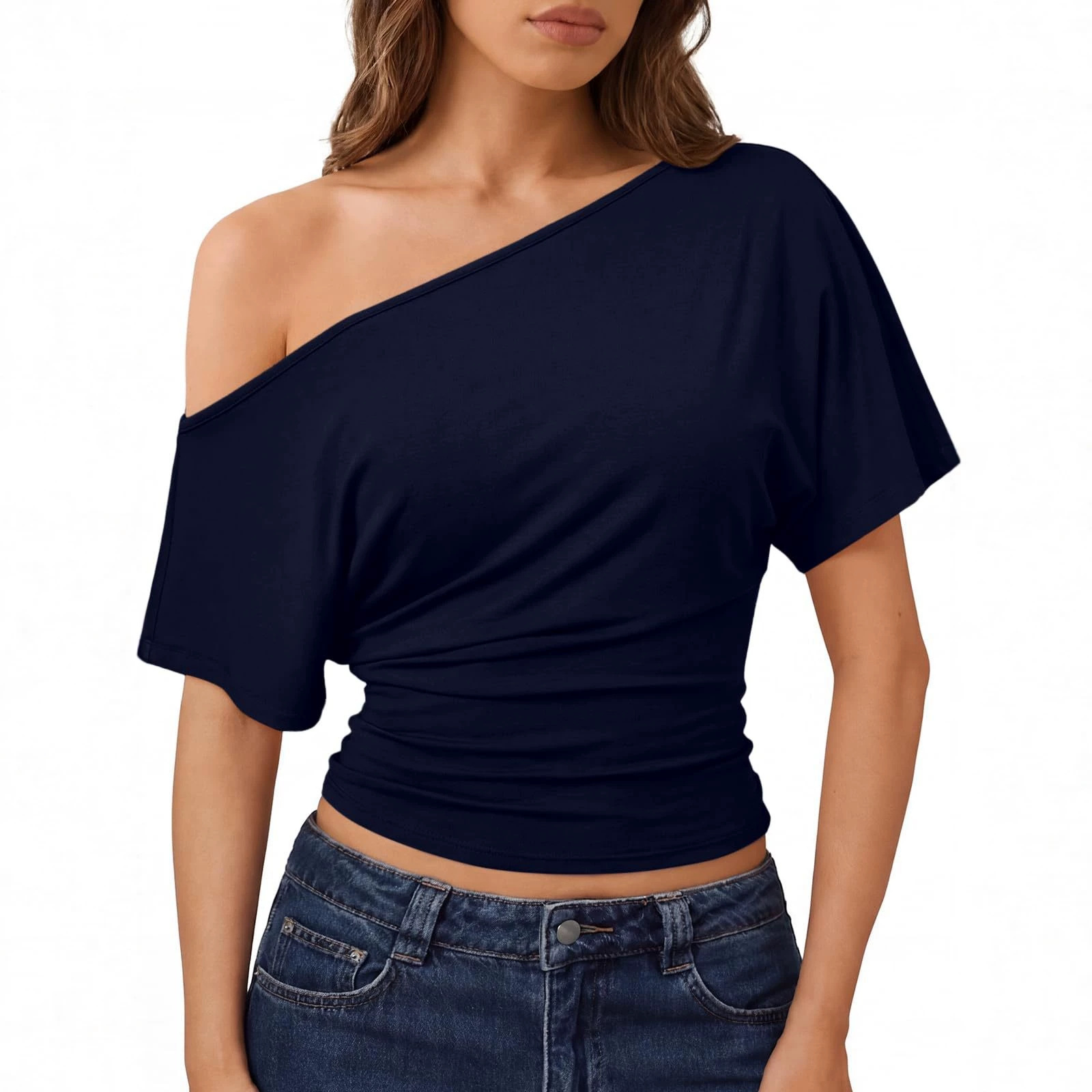 Summer Off Shoulder Solid Color Short Sleeve Womens Clothing