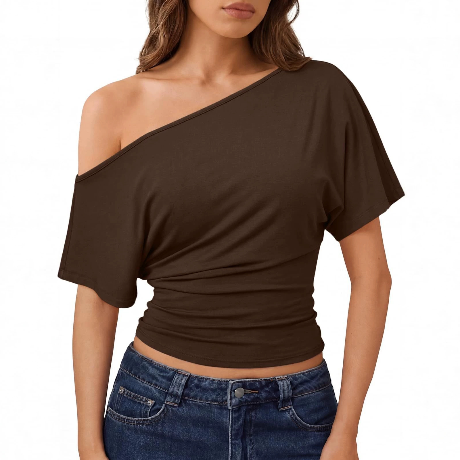 Summer Off Shoulder Solid Color Short Sleeve Womens Clothing