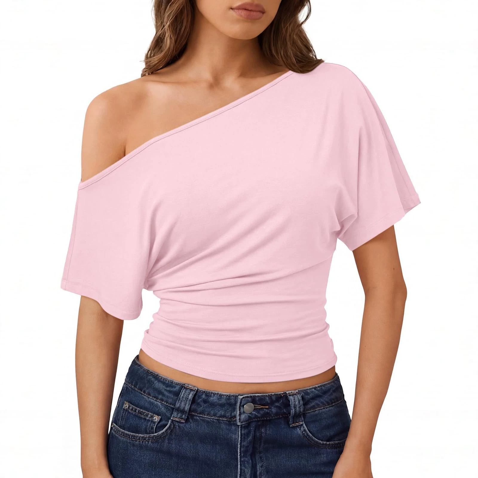 Summer Off Shoulder Solid Color Short Sleeve Womens Clothing