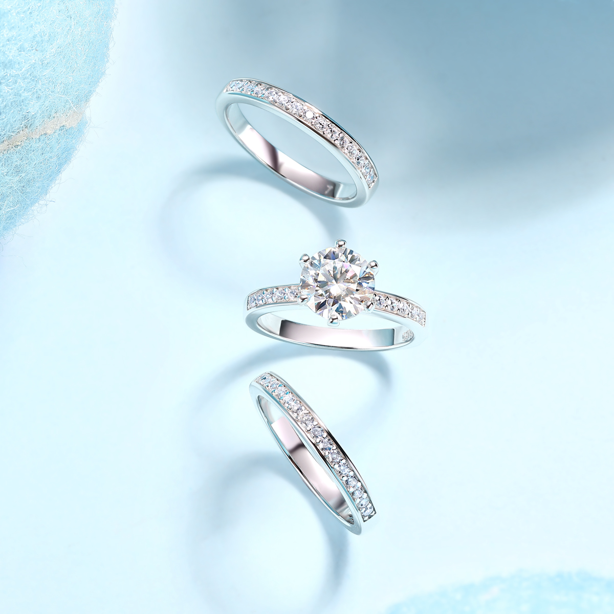 Surging - A Wedding Ring Set With 2-carat Top-quality Moissan Silver And Platinum-plated