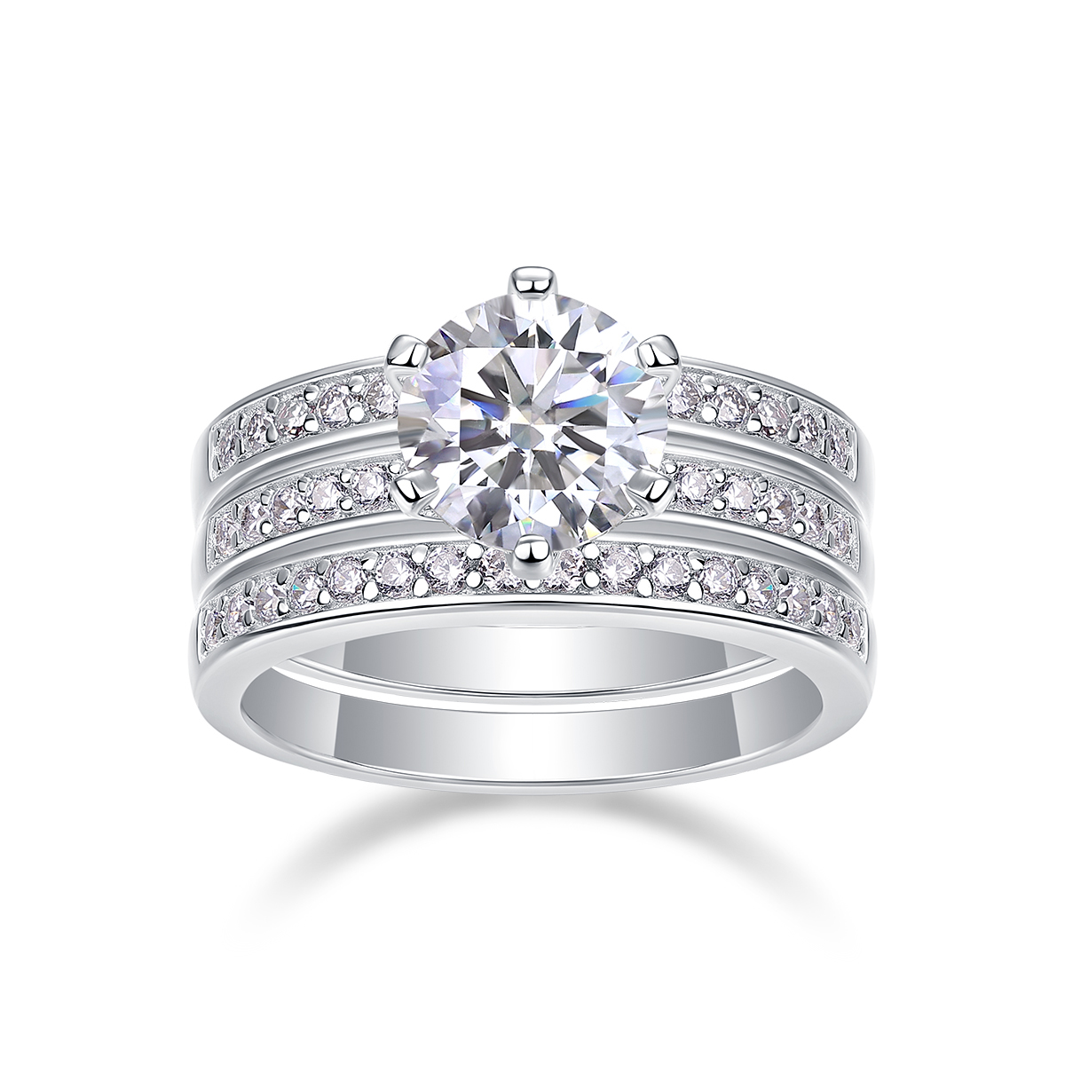 Surging - A Wedding Ring Set With 2-carat Top-quality Moissan Silver And Platinum-plated