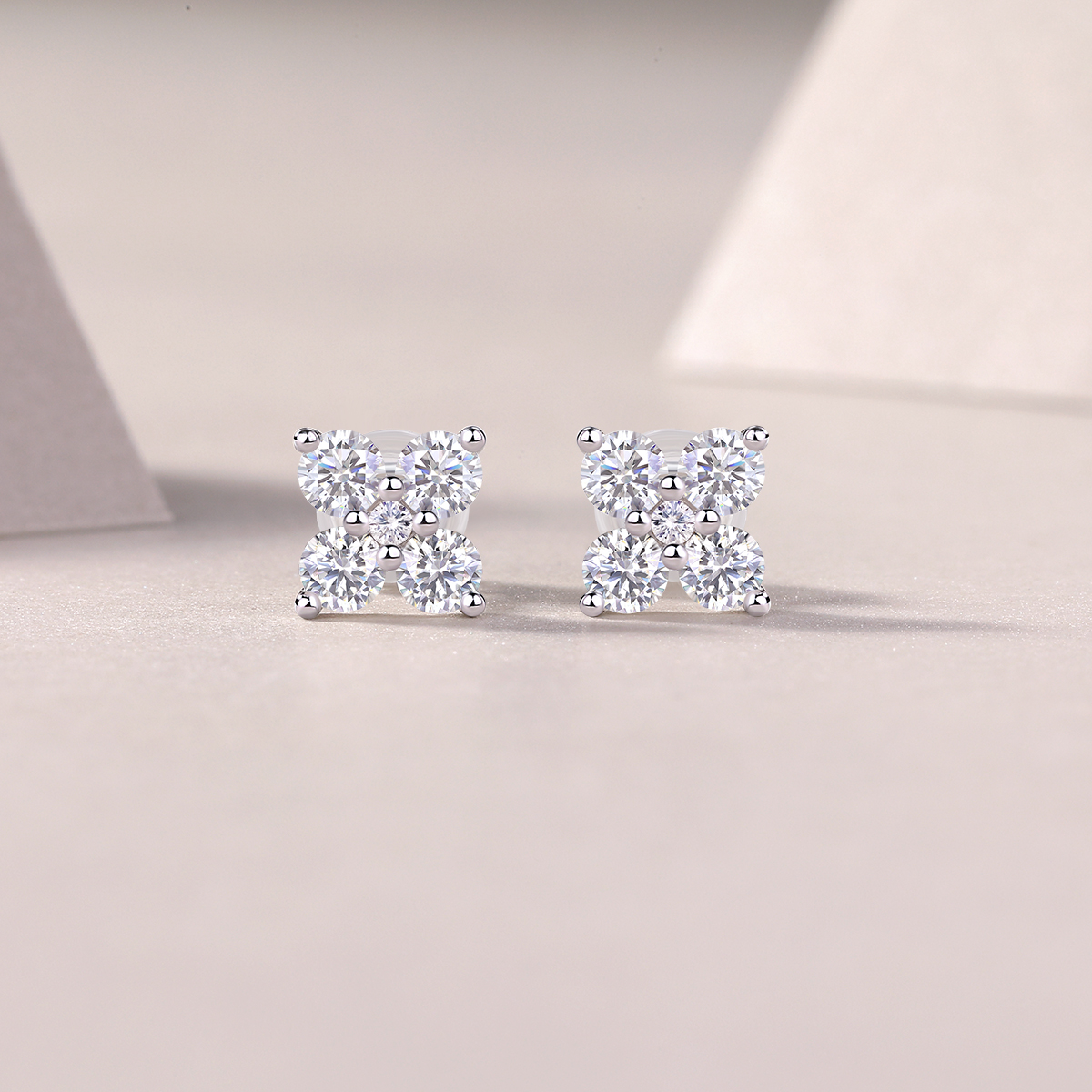 Sweetheart French - Earrings Set With Top-quality Moissanite, Silver And Platinum-plated