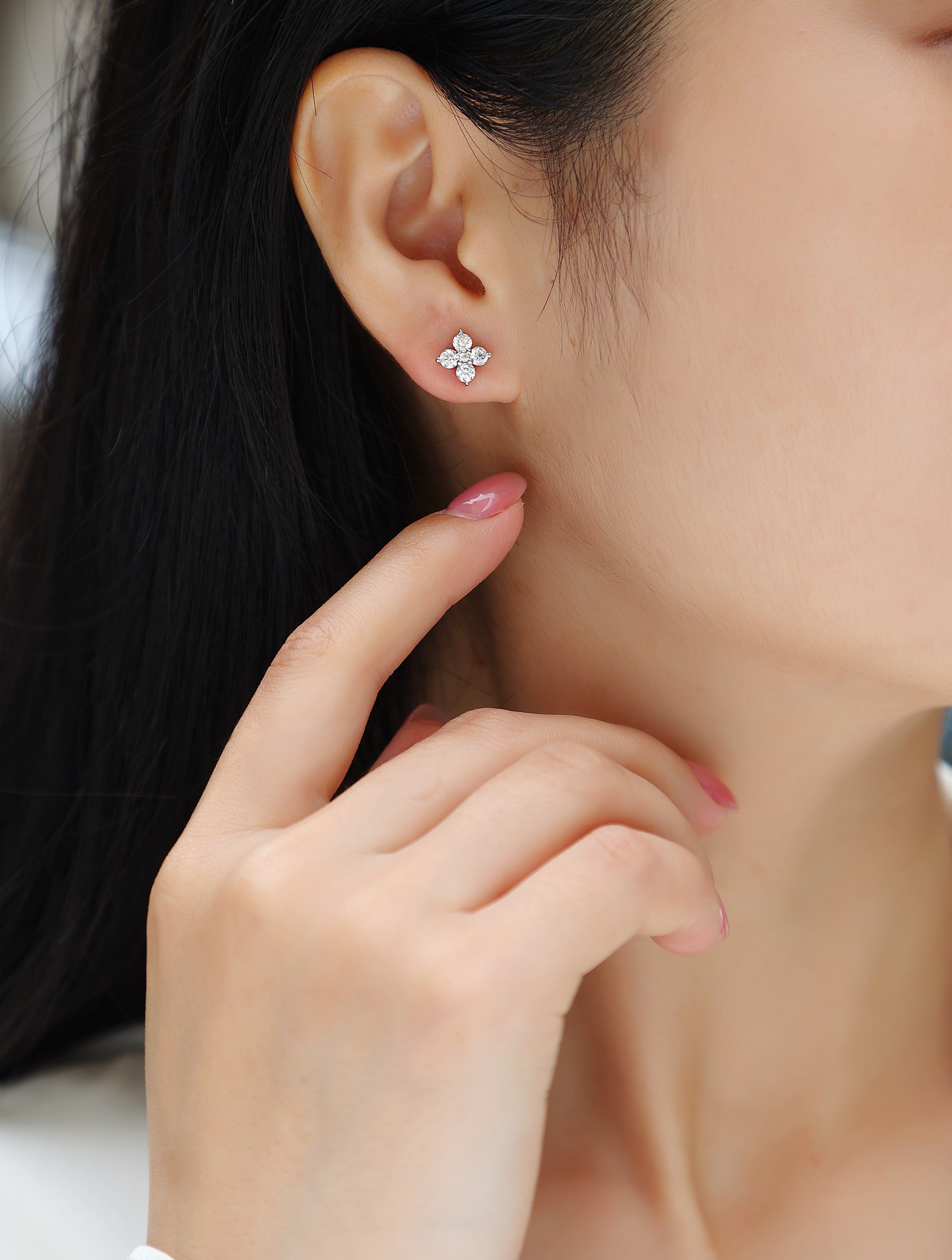 Sweetheart French - Earrings Set With Top-quality Moissanite, Silver And Platinum-plated