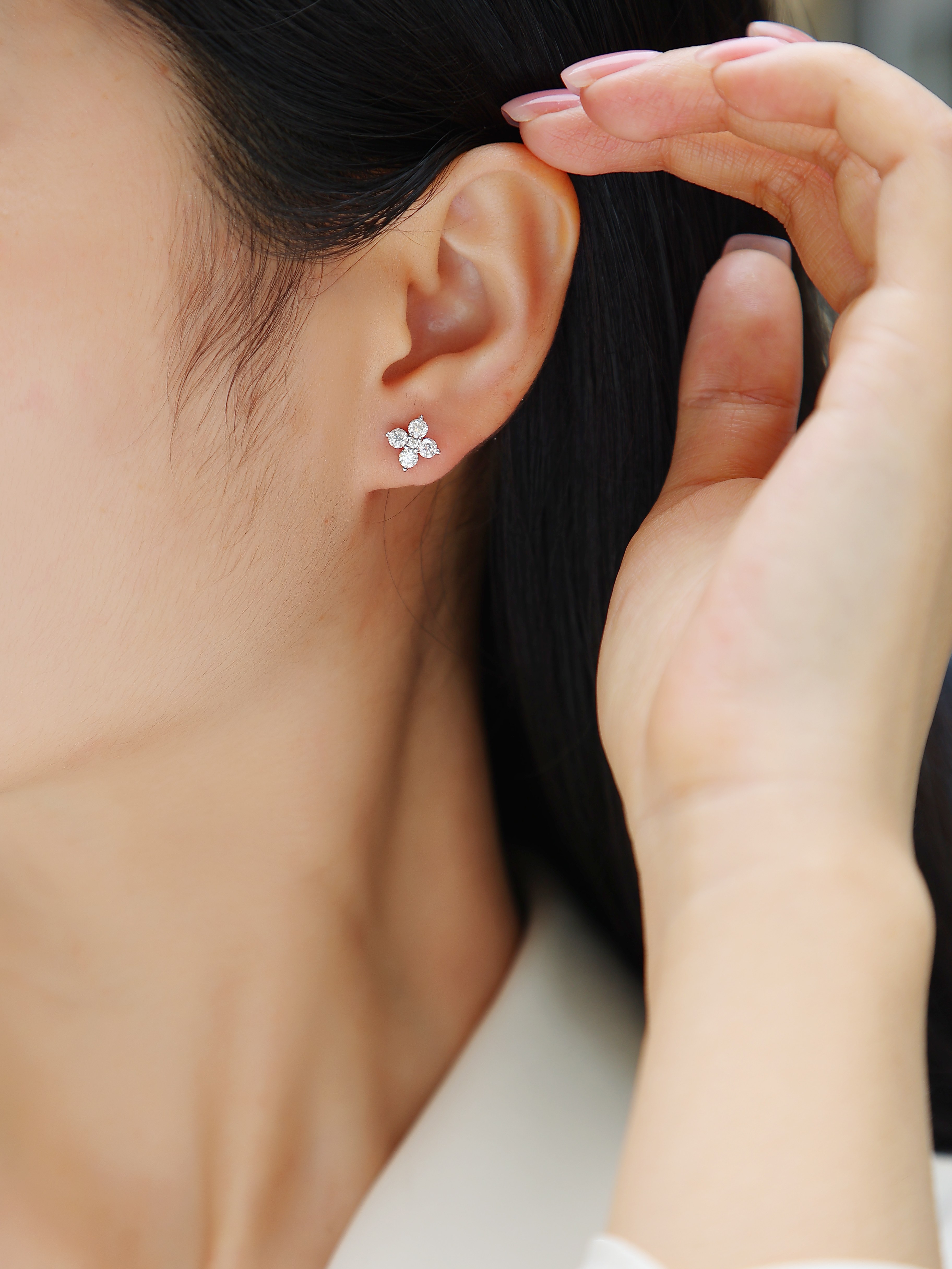 Sweetheart French - Earrings Set With Top-quality Moissanite, Silver And Platinum-plated