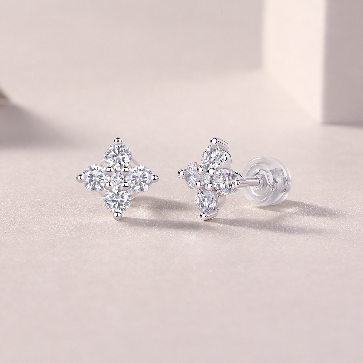 Sweetheart French - Earrings Set With Top-quality Moissanite, Silver And Platinum-plated