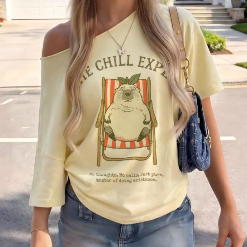 The Chill Expert Tee No Thoughts No Calls T-Shirt Slow Living Blissful Capybara Sunbathing