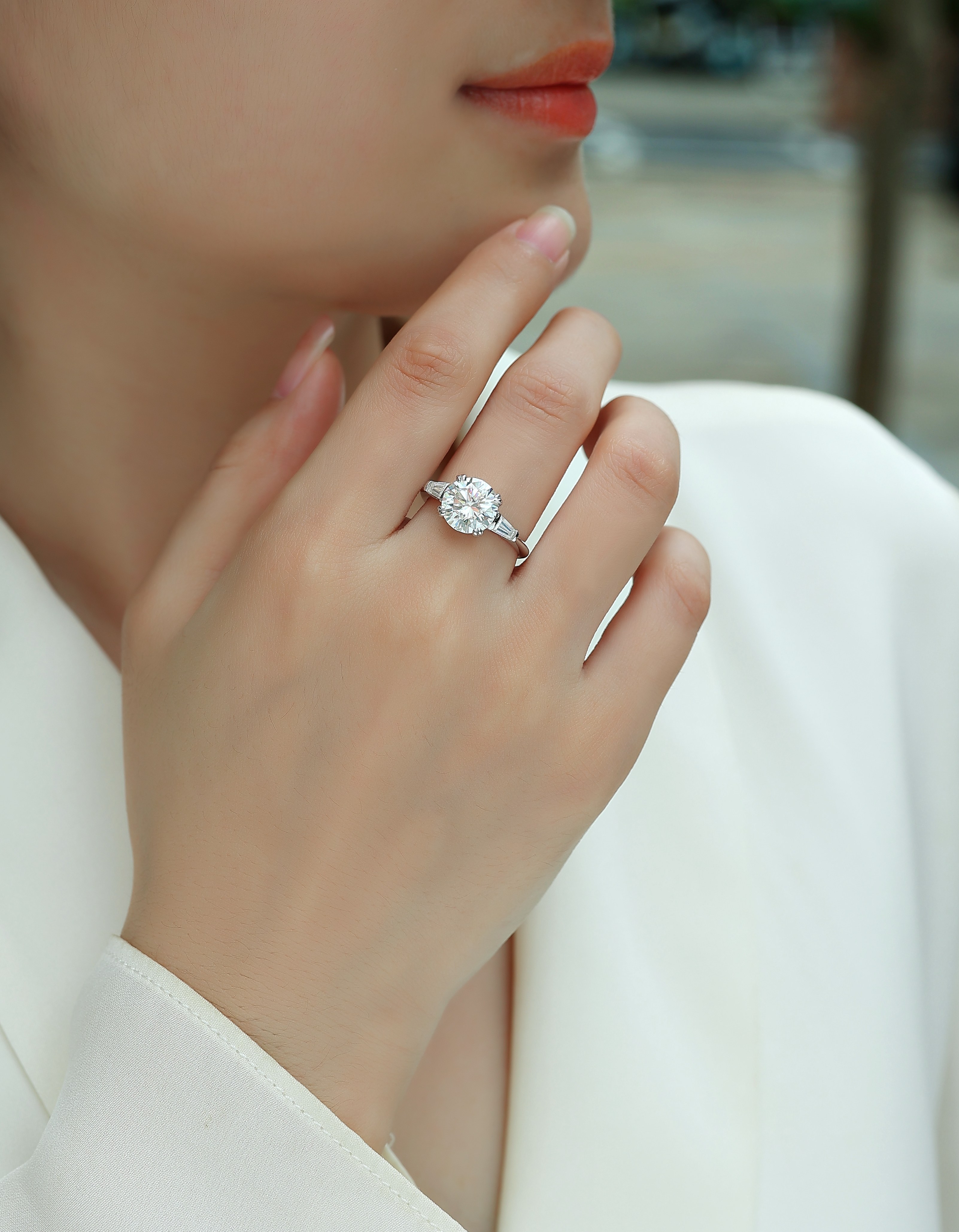 The Glorious Path - A Wedding Ring Set With Top-quality Octagonal Moissanite In Silver And