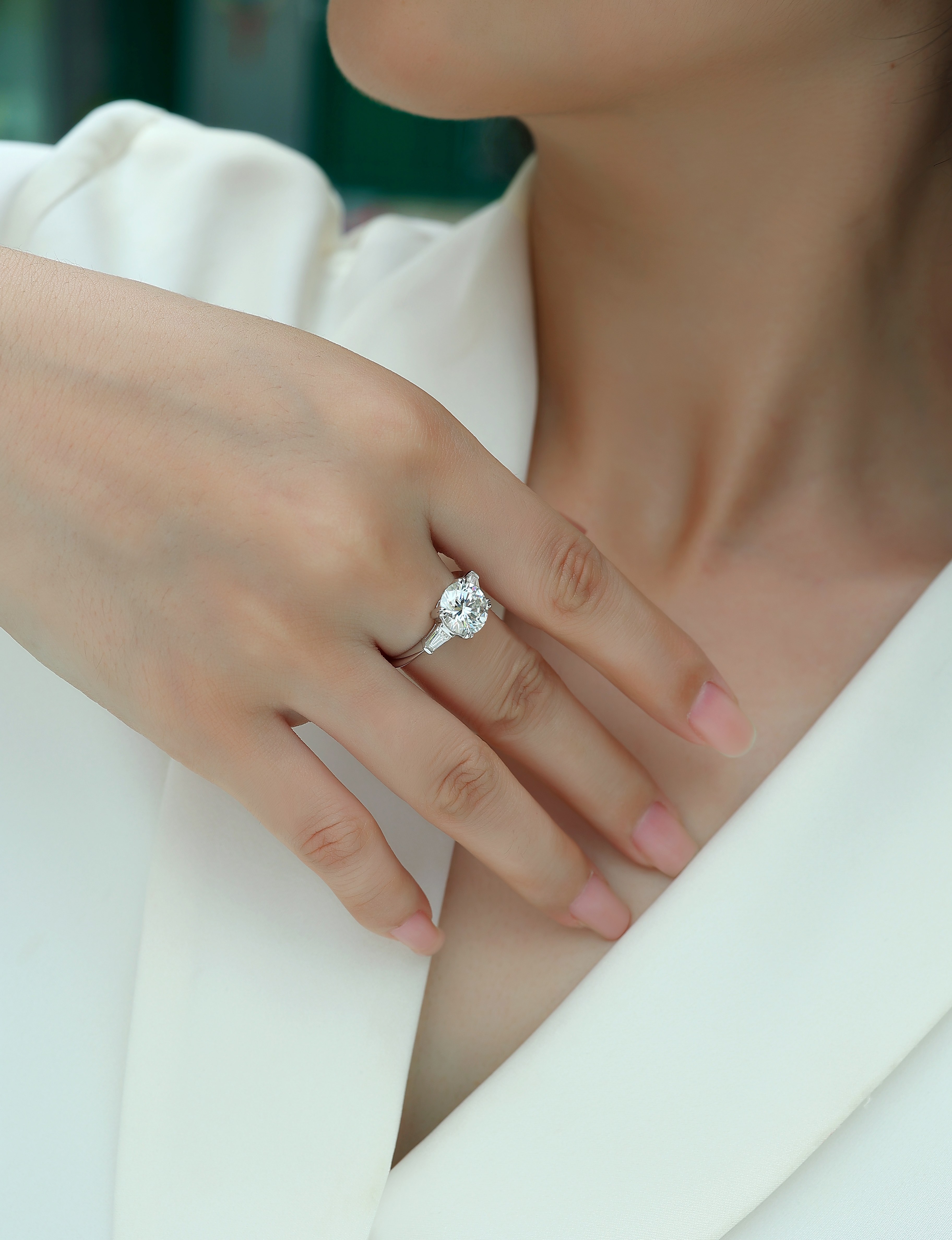 The Glorious Path - A Wedding Ring Set With Top-quality Octagonal Moissanite In Silver And