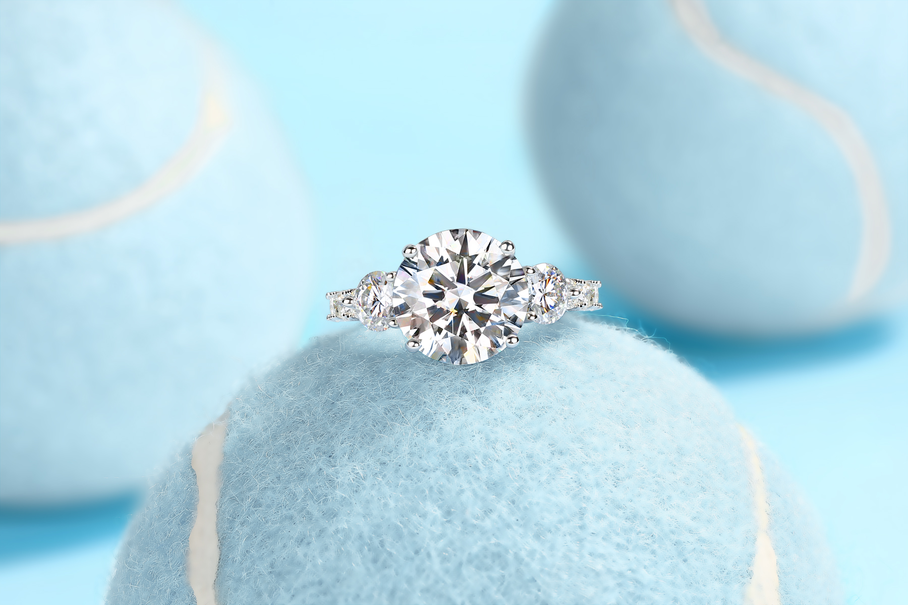 Three-diamond Shining - Set With Top-quality 5-carat Moissanite Silver And Platinum-plated