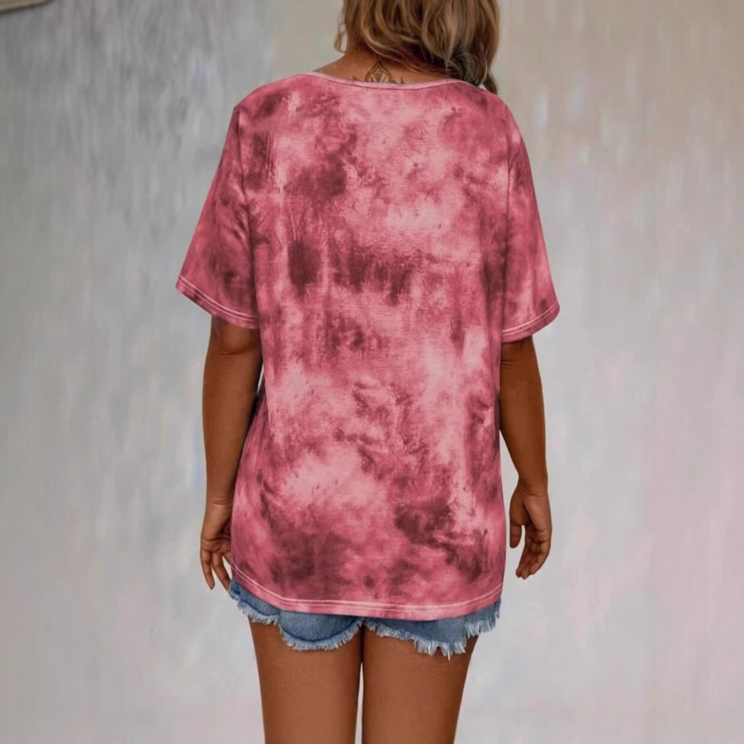 Tie-dye Printed Drawstring Casual Fashion Short-Sleeve T-Shirt