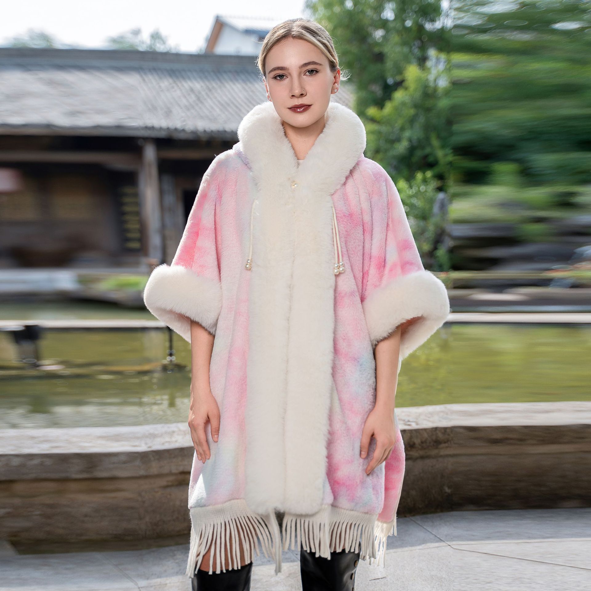 Tie-dyed Tassel Cape And Shawl Fashion National Style Warm All-matching Coat