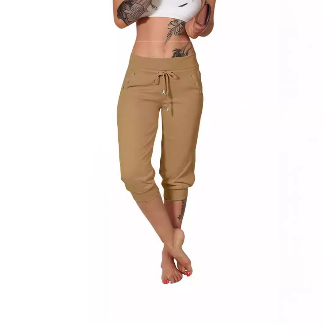 Tight-fitting High-waisted Drawstring-pocket Sweatpants