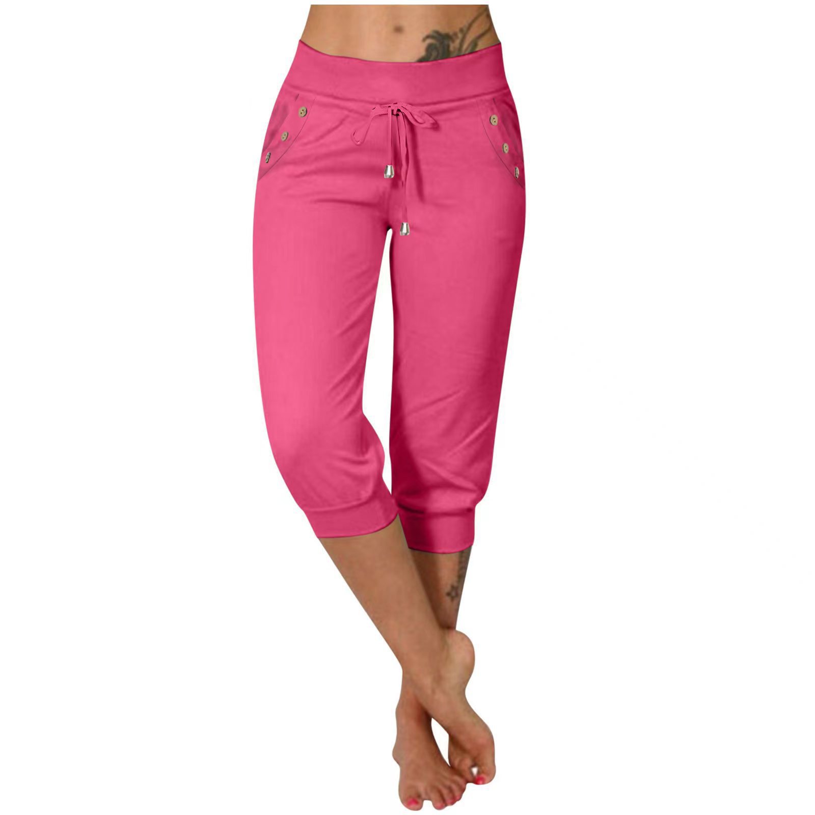 Tight-fitting High-waisted Drawstring-pocket Sweatpants