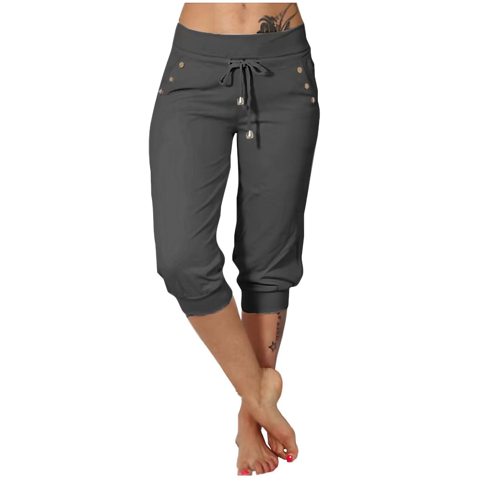 Tight-fitting High-waisted Drawstring-pocket Sweatpants