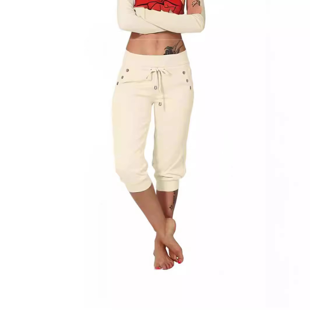 Tight-fitting High-waisted Drawstring-pocket Sweatpants