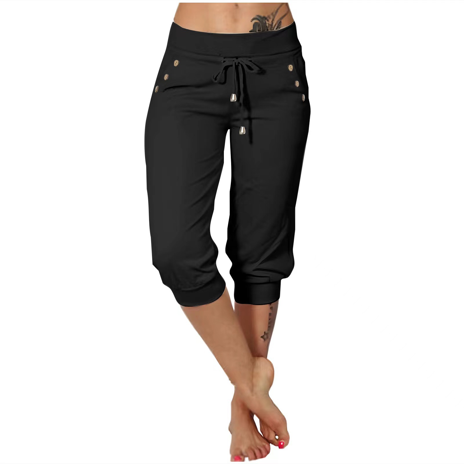Tight-fitting High-waisted Drawstring-pocket Sweatpants