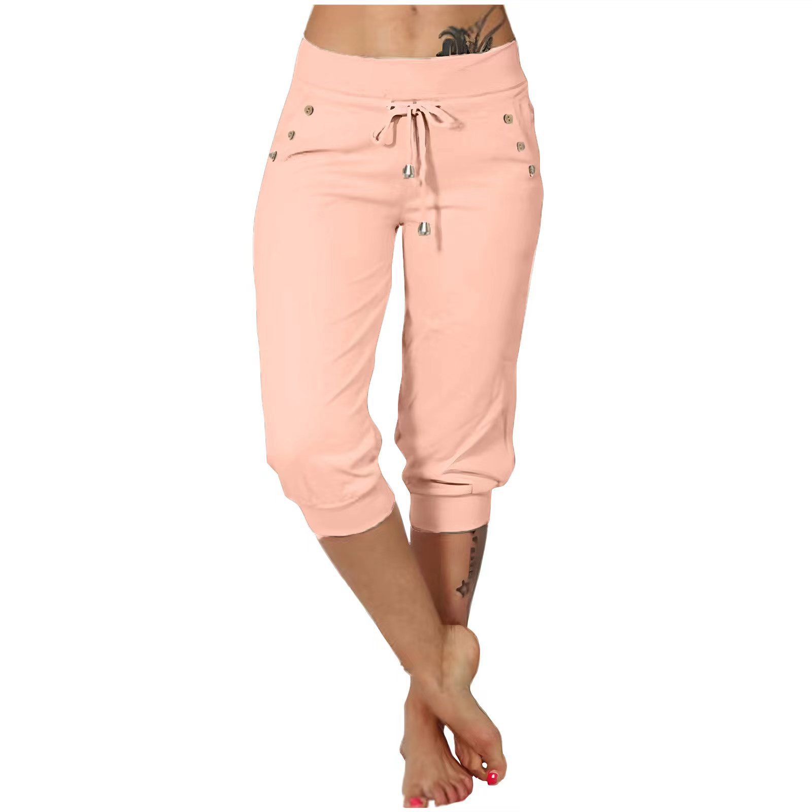 Tight-fitting High-waisted Drawstring-pocket Sweatpants
