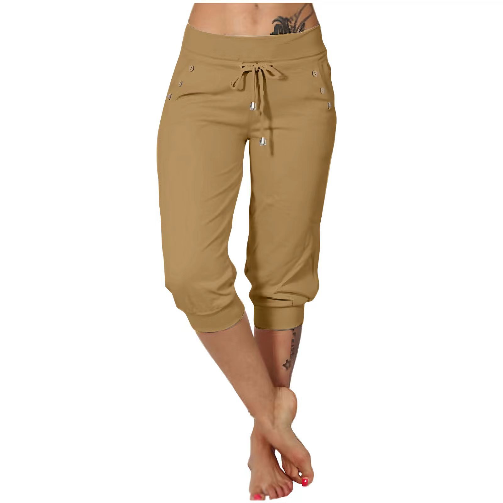 Tight-fitting High-waisted Drawstring-pocket Sweatpants
