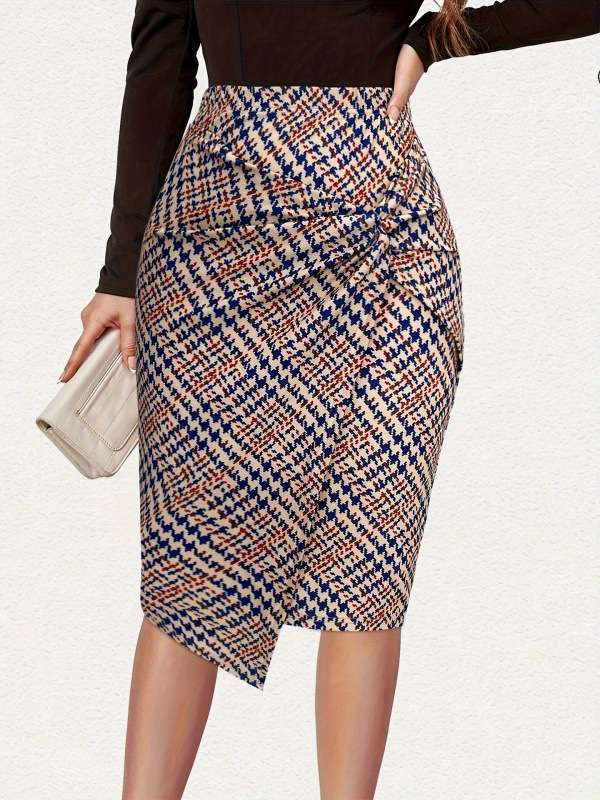 Twist Knot Print Pencil Skirt Printed Twist-Details Sheath In Linen Blend