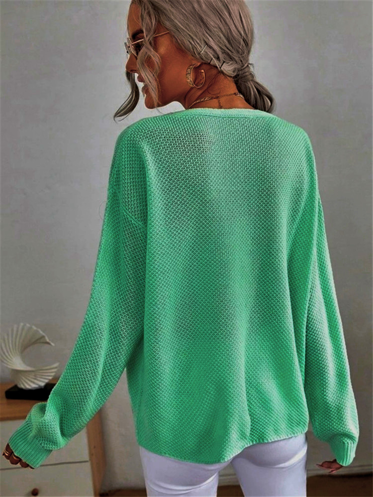 Lässiger, einfarbiger Strickpullover mit V-Ausschnitt
