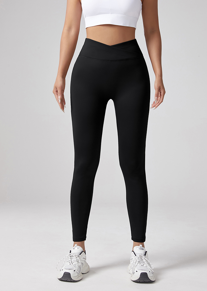 Leggings sportivi elastici in vita a V, pantaloni da yoga ad asciugatura rapida per il sollevamento dei fianchi color pesca da donna