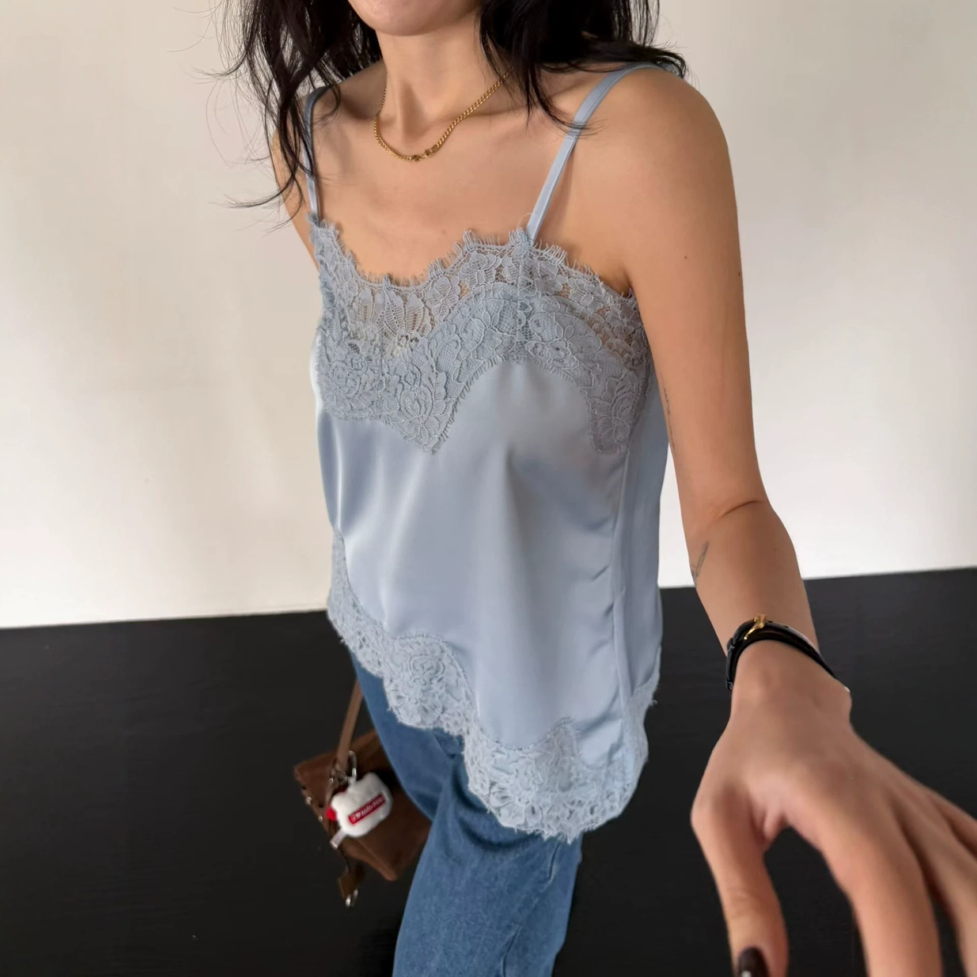 Versatile Lace And Satin Chic Asymmetrical Slip Camisole
