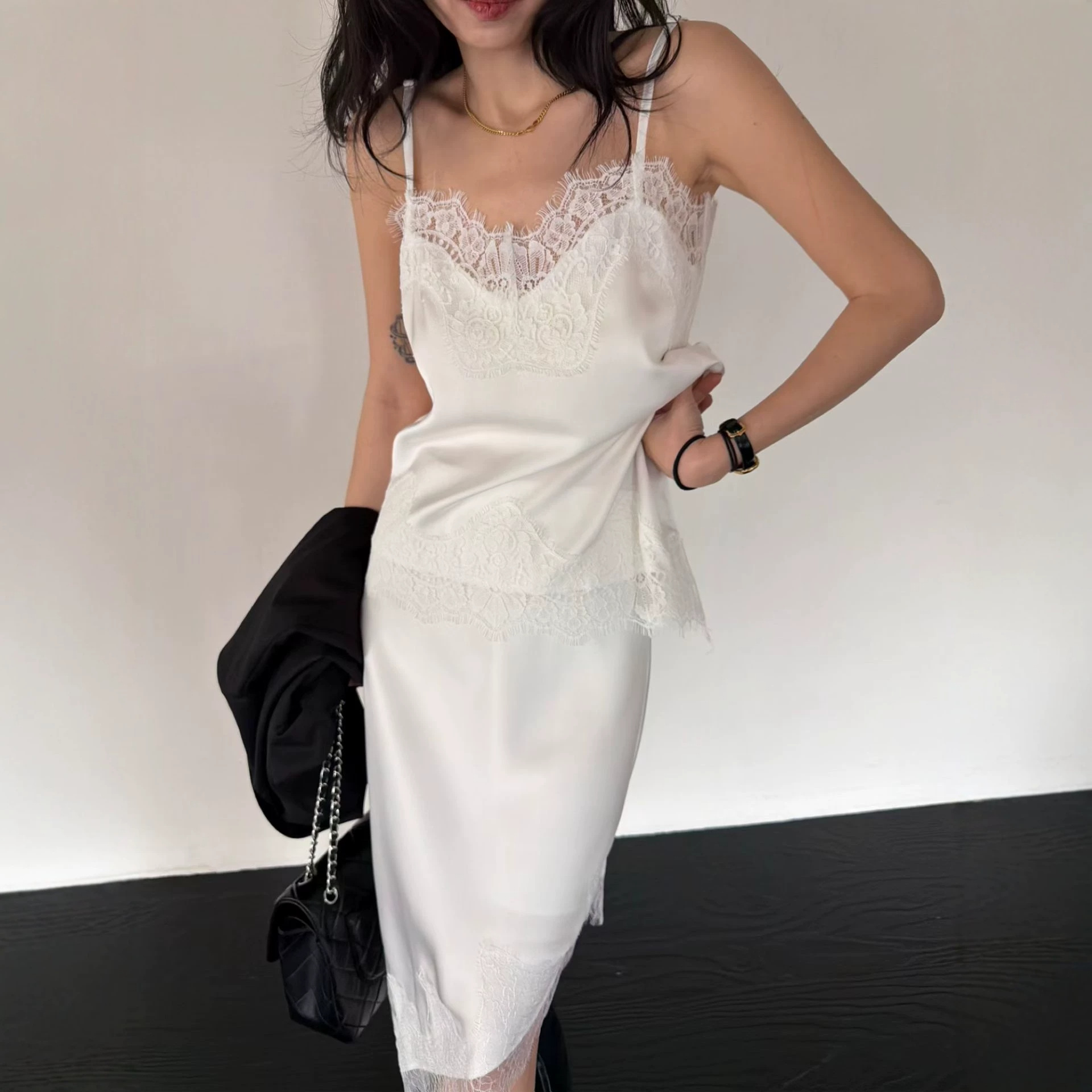 Versatile Lace And Satin Chic Asymmetrical Slip Camisole