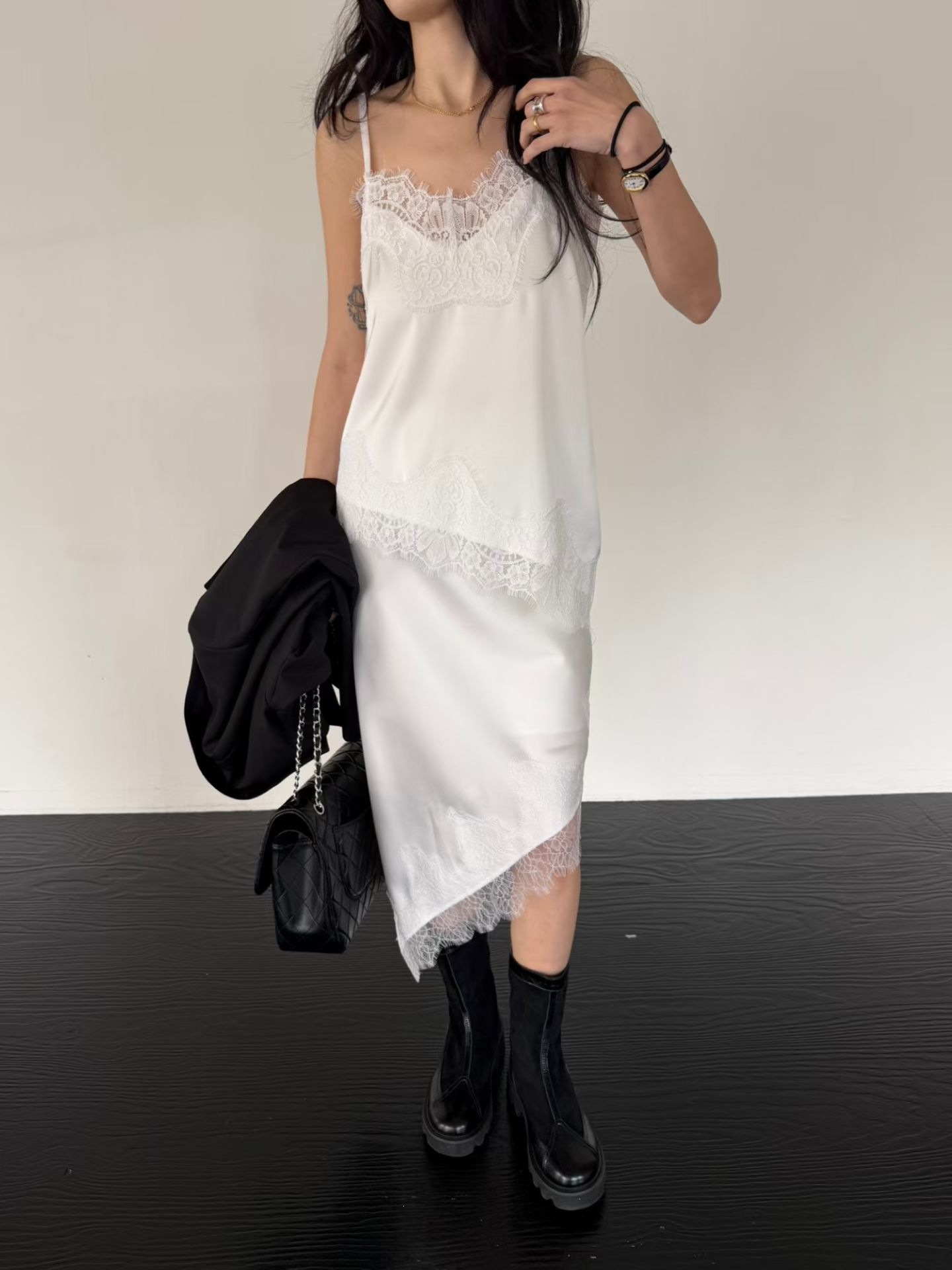 Versatile Lace And Satin Chic Asymmetrical Slip Camisole