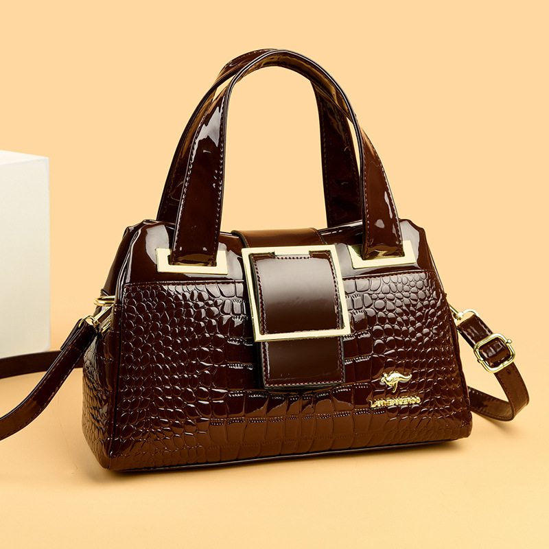 Versatile Soft Leather Crocodile-pattern Crossbody Tote Bag