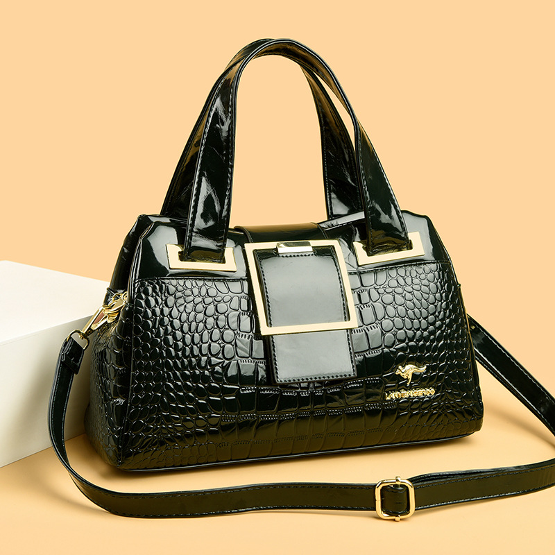 Versatile Soft Leather Crocodile-pattern Crossbody Tote Bag