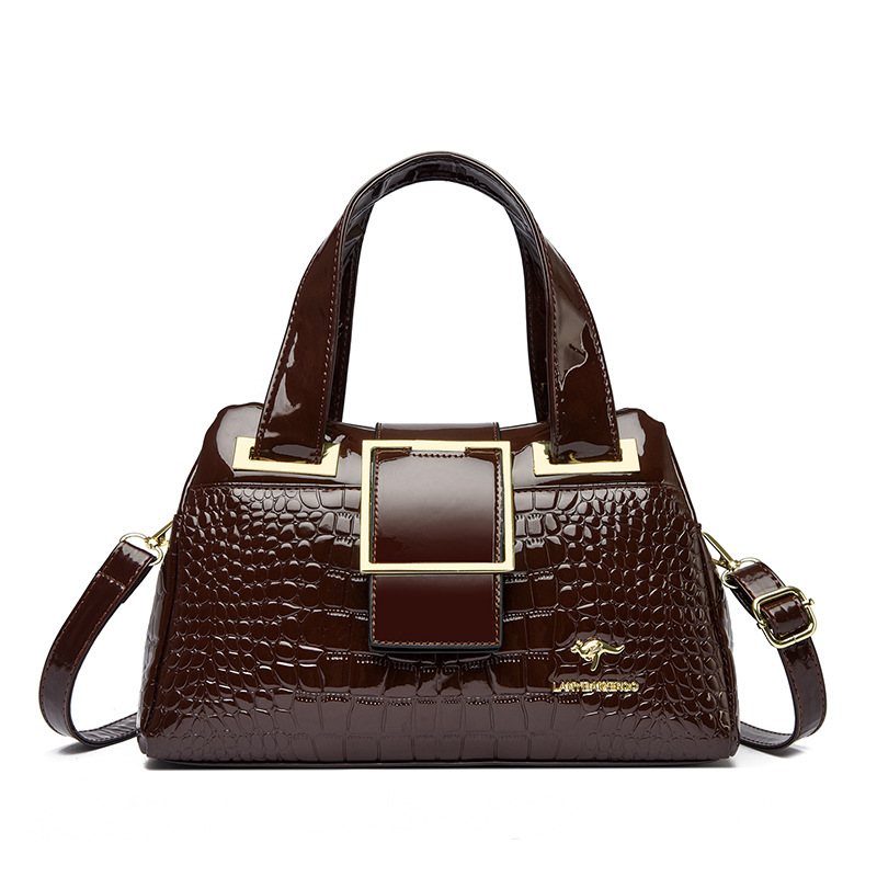 Versatile Soft Leather Crocodile-pattern Crossbody Tote Bag