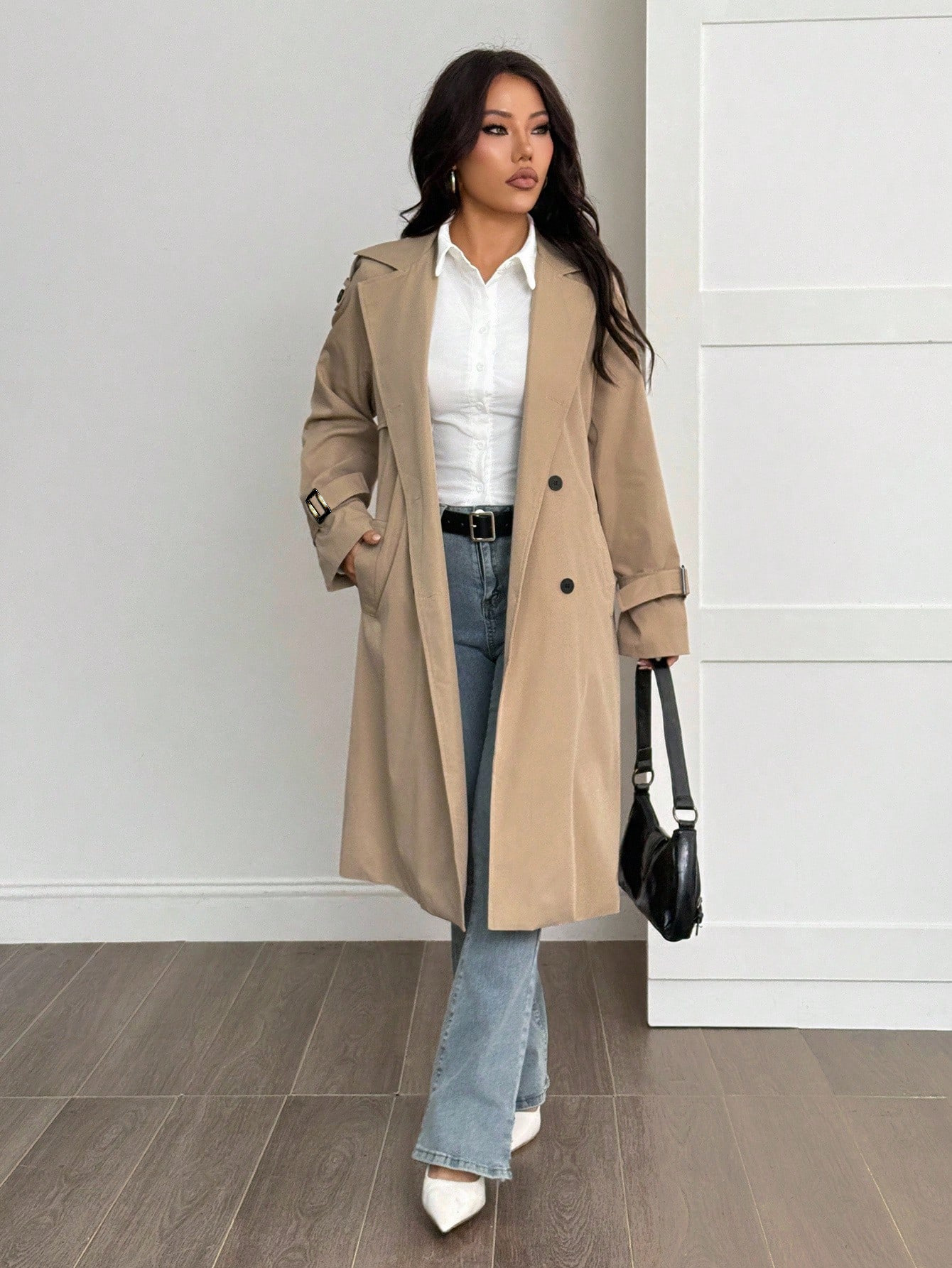 Waist-cinched Warm Fleece-lined And Thickened Long Womens Trench Coat