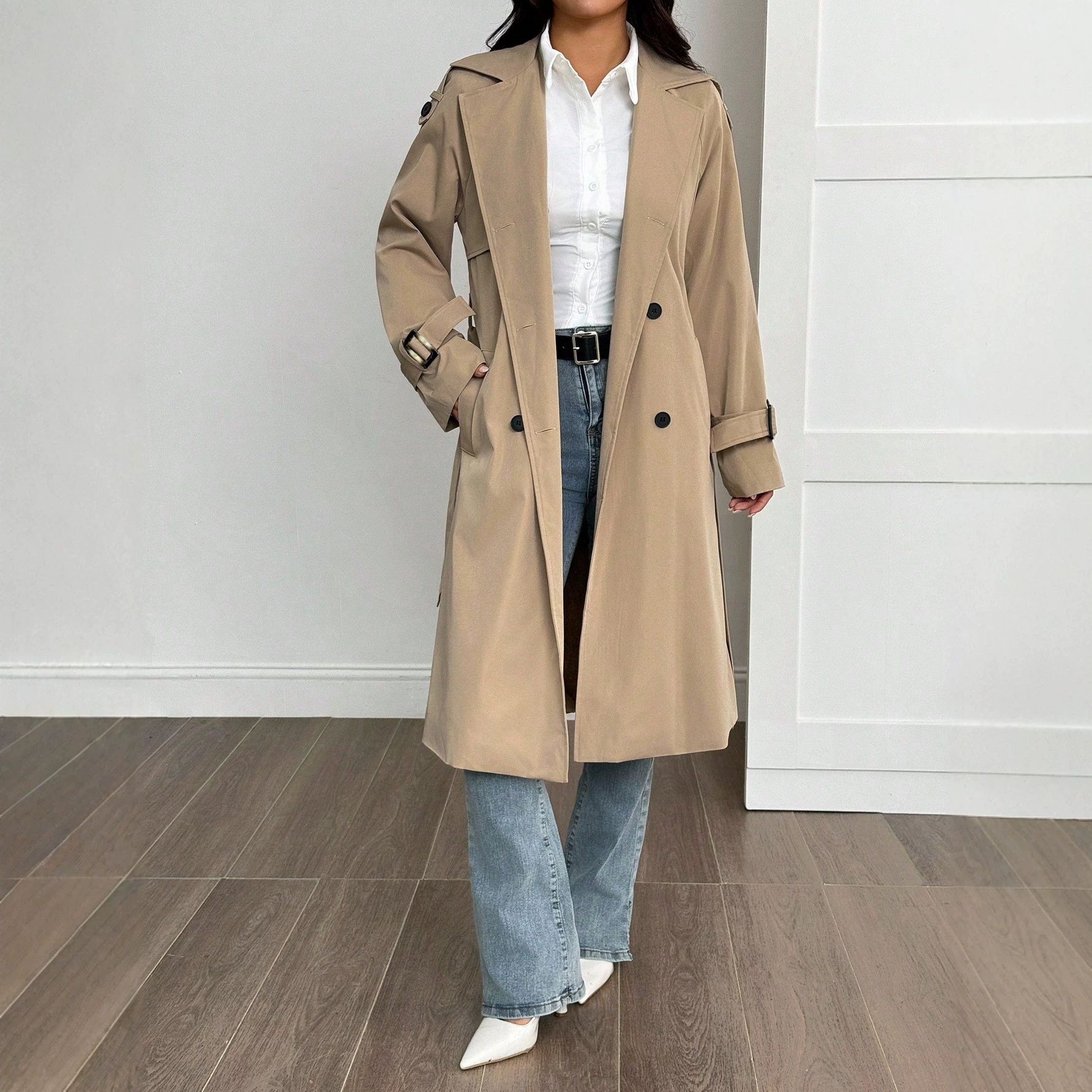 Waist-cinched Warm Fleece-lined And Thickened Long Womens Trench Coat